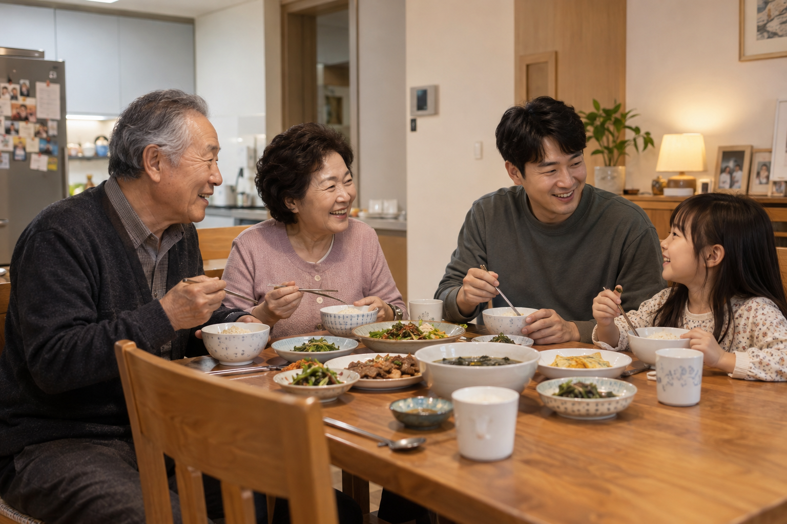 가족 이야기가 오가는 한국인 가족의 식탁